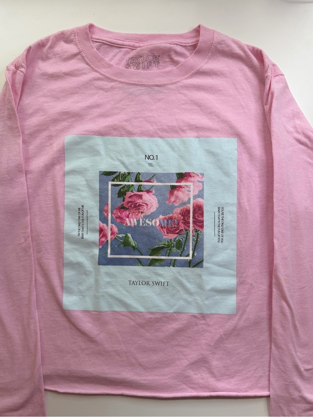Taylor Swift S Pink 'AwesoME' Floral Graphic Long Sleeve Tee ‘Lover’ ‘ME’